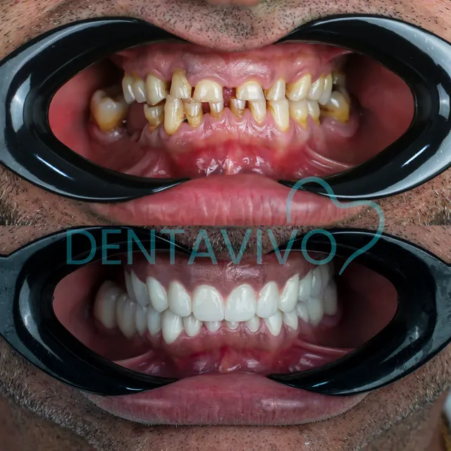 Résultat avant/après couronnes dentaires chez Dentavivo, cas 1 sur 9
